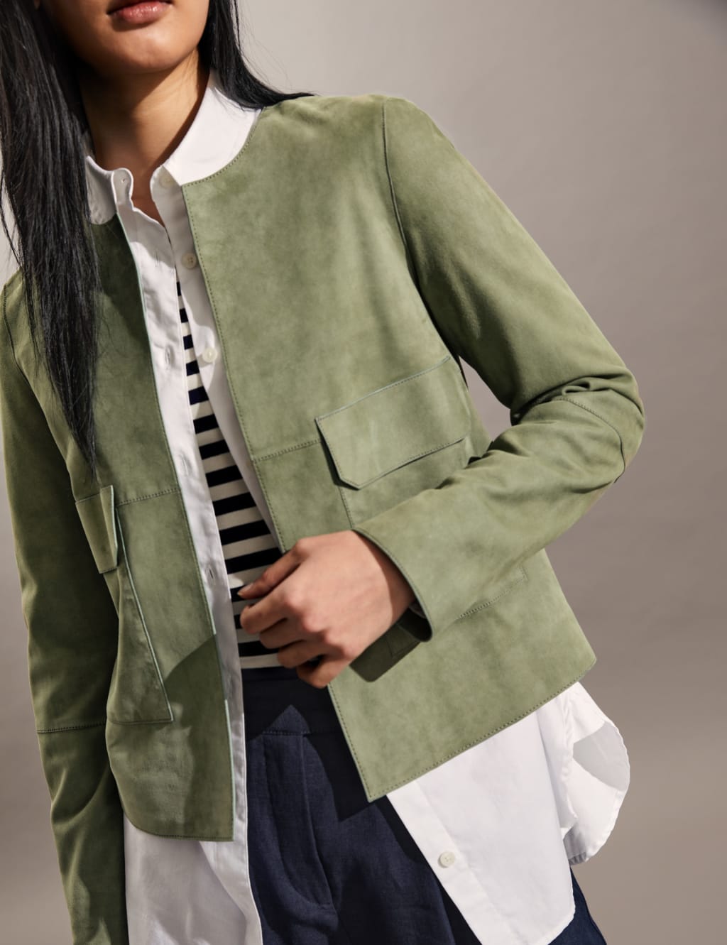 Suede Collarless Short Jacket image 5