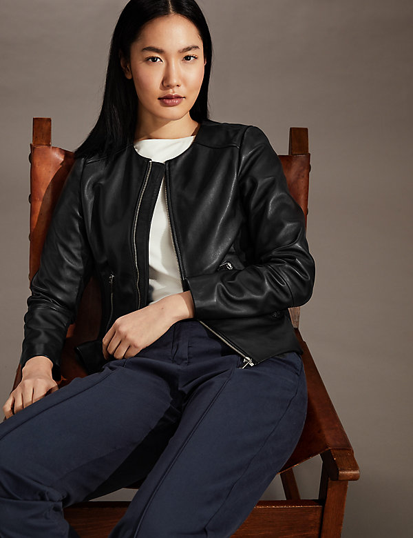Leather Collarless Short Jacket | M&S US