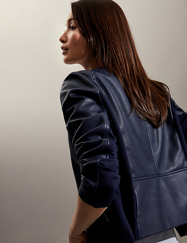 Leather Collarless Jacket - BS