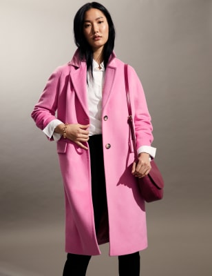 

JAEGER Womens Pure Wool Longline Cocoon Coat - Pink Mix, Pink Mix