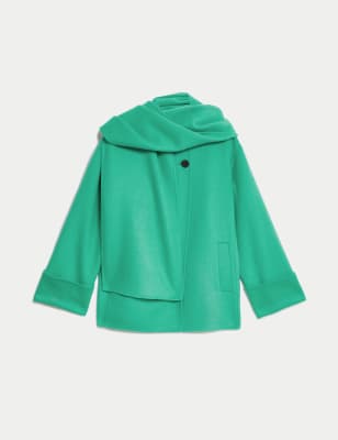 

JAEGER Womens Wool Rich Coat with Scarf - Green, Green