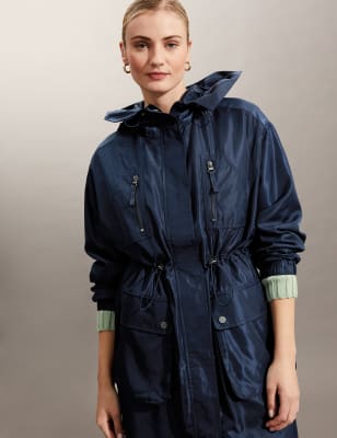 

JAEGER Womens Hooded Raincoat - Navy, Navy