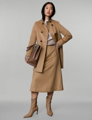 

JAEGER Womens Pure Wool Funnel Neck Car Coat - Camel, Camel