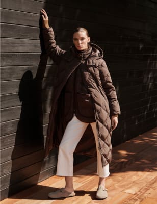 Kostkovaný dlouhý prošívaný kabát oversized
