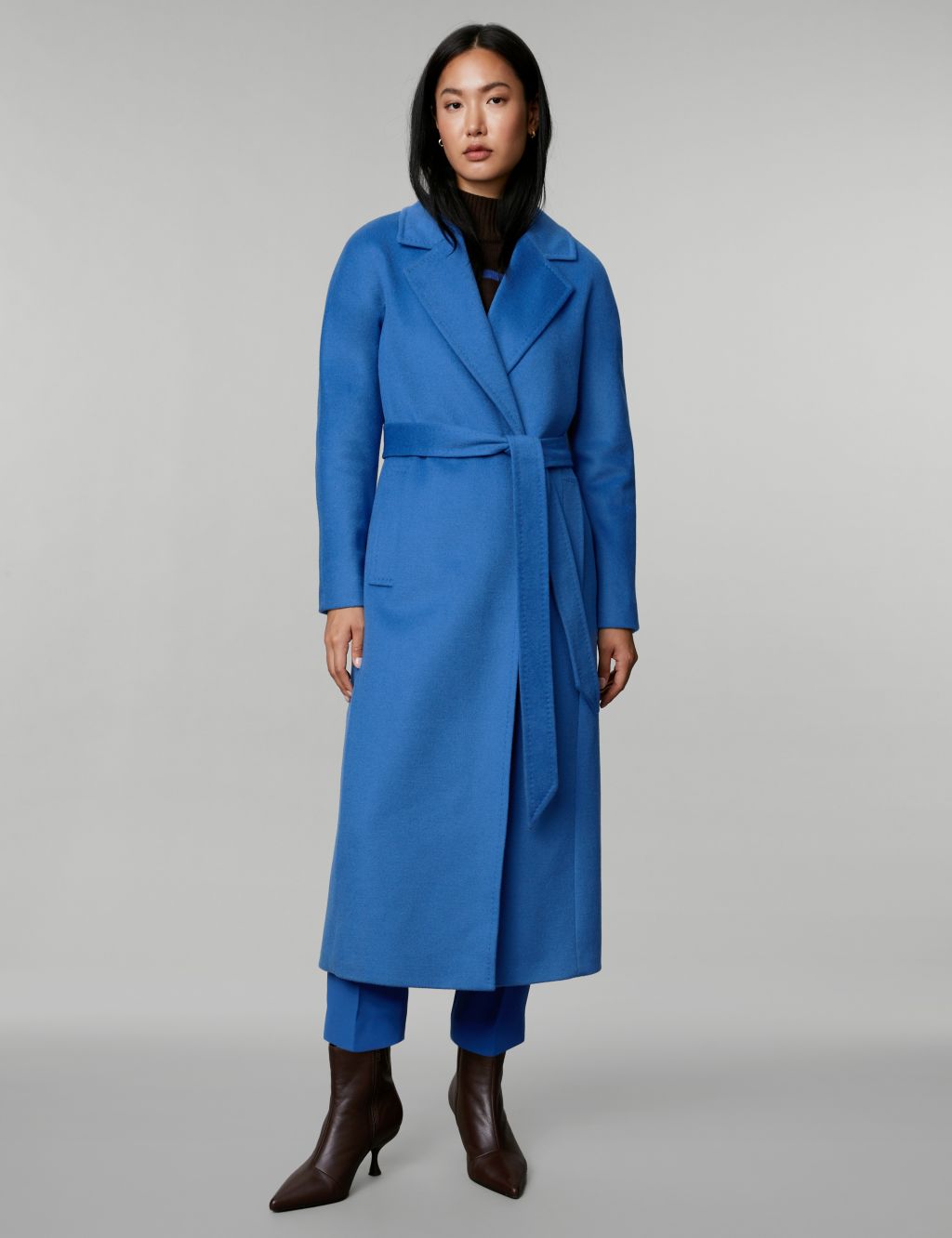Pure Wool Belted Longline Wrap Coat image 1