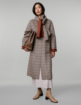 

JAEGER Womens Wool Rich Checked Reversible Coat - Brown Mix, Brown Mix