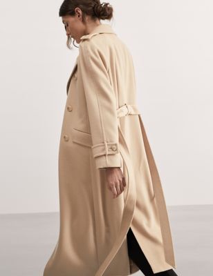 Jaeger Womens Pure Wool Belted Longline Wrap Coat - 20 - Light Camel, Light Camel