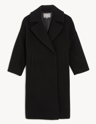 

JAEGER Womens Wool Revere Collar Cocoon Coat - Black, Black