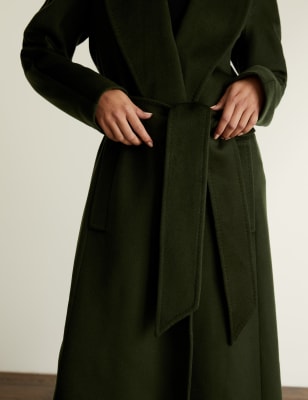 

JAEGER Womens Pure Wool Longline Wrap Coat - Olive, Olive