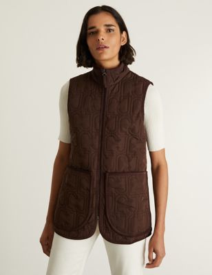 Marks And Spencer JAEGER  Womens  Quilted Funnel Neck Gilet - Chocolate