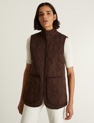 Marks And Spencer JAEGER Womens  Quilted Funnel Neck Gilet - Chocolate, Chocolate