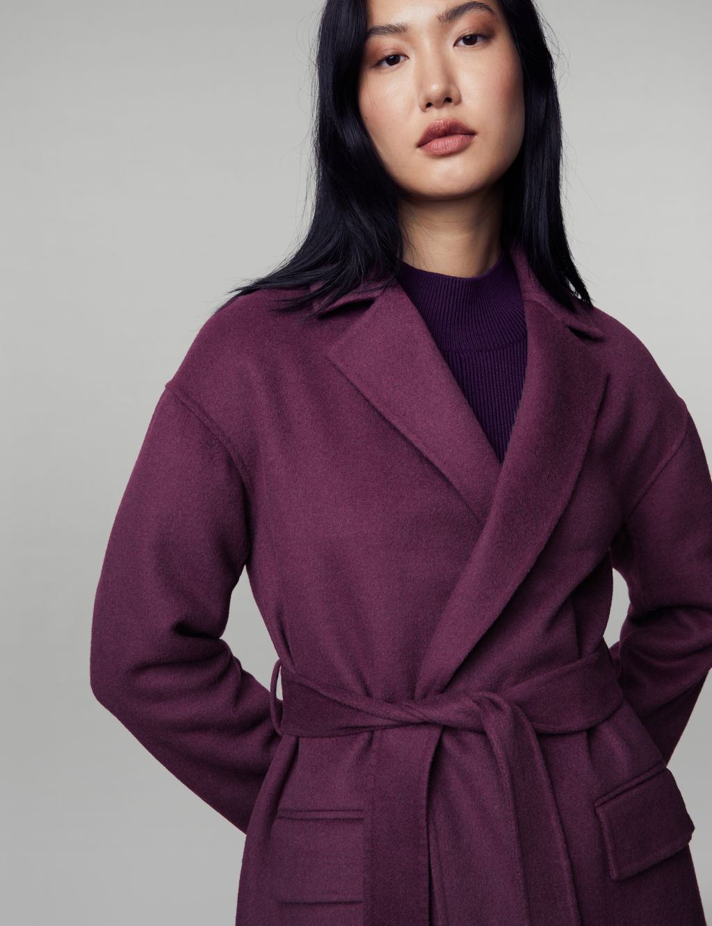 Pure Wool Belted Longline Wrap Coat image 3