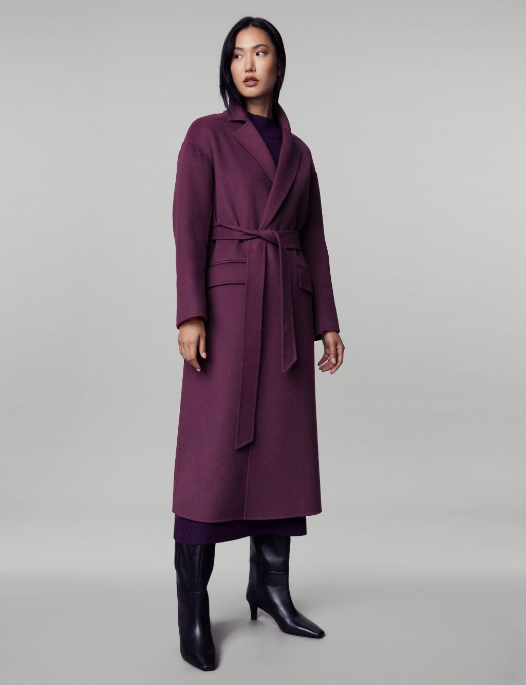 Pure Wool Belted Longline Wrap Coat image 4