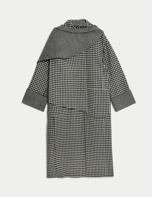 Pure Wool Dogtooth Reversible Scarf Coat