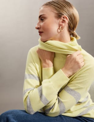 

JAEGER Womens Gestreifter Pullover mit hohem Wollanteil und Cashmere - Yellow Mix, Yellow Mix
