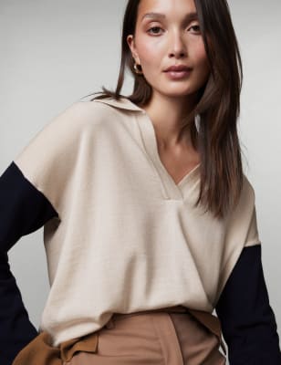 Pure Merino Wool Colour Block Jumper