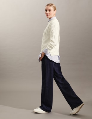 

JAEGER Jersey de punto trenzado 100% algodón con escote cerradoWomens - Ivory, Ivory