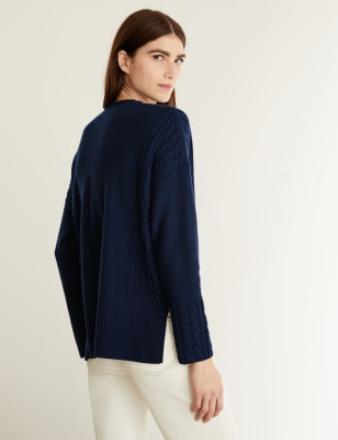 

JAEGER Womens V-Ausschnitt-Pullover mit hohem Wollanteil und Kaschmir - Navy, Navy