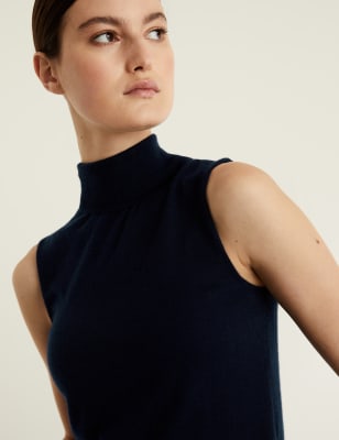 

JAEGER Jersey 100% cashmere de cuello vuelto sin mangasWomens - Navy, Navy