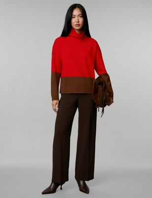 

JAEGER Womens Merino Wool Rich Colour Block Relaxed Jumper - Red Mix, Red Mix
