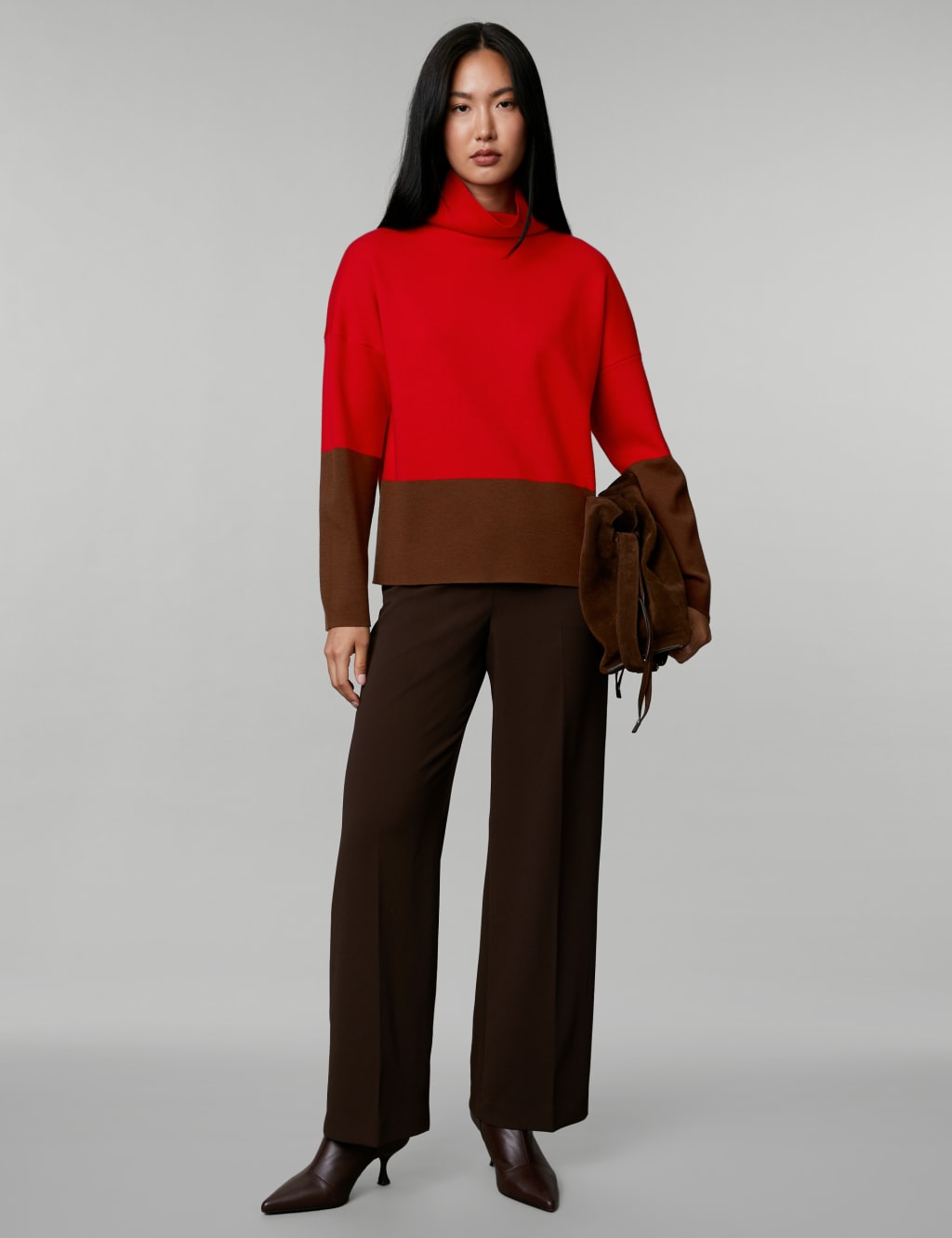 Merino Wool Rich Colour Block Relaxed Jumper image 1