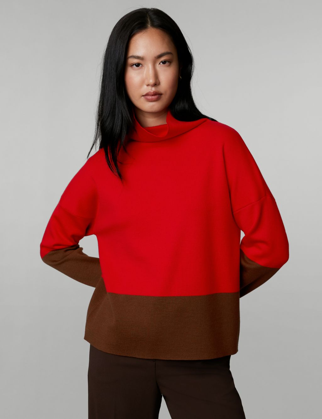 Merino Wool Rich Colour Block Relaxed Jumper image 3