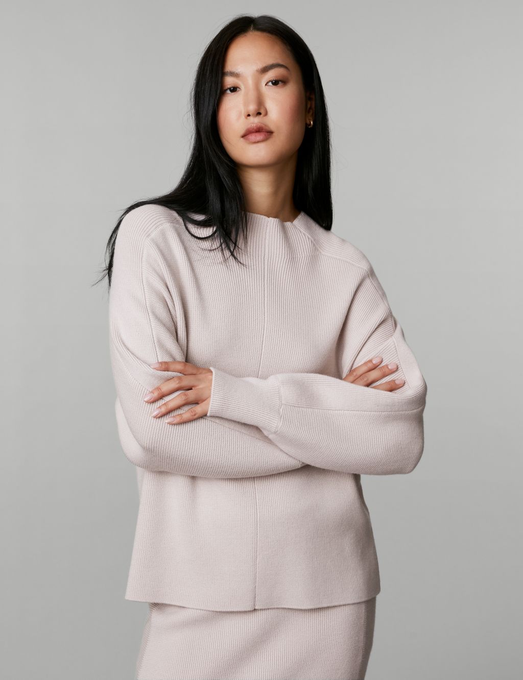 Merino Wool Rich Ribbed Funnel Neck Jumper image 1