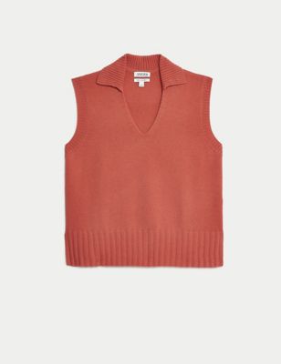 Wool Rich Collared Knitted Vest with Cashmere