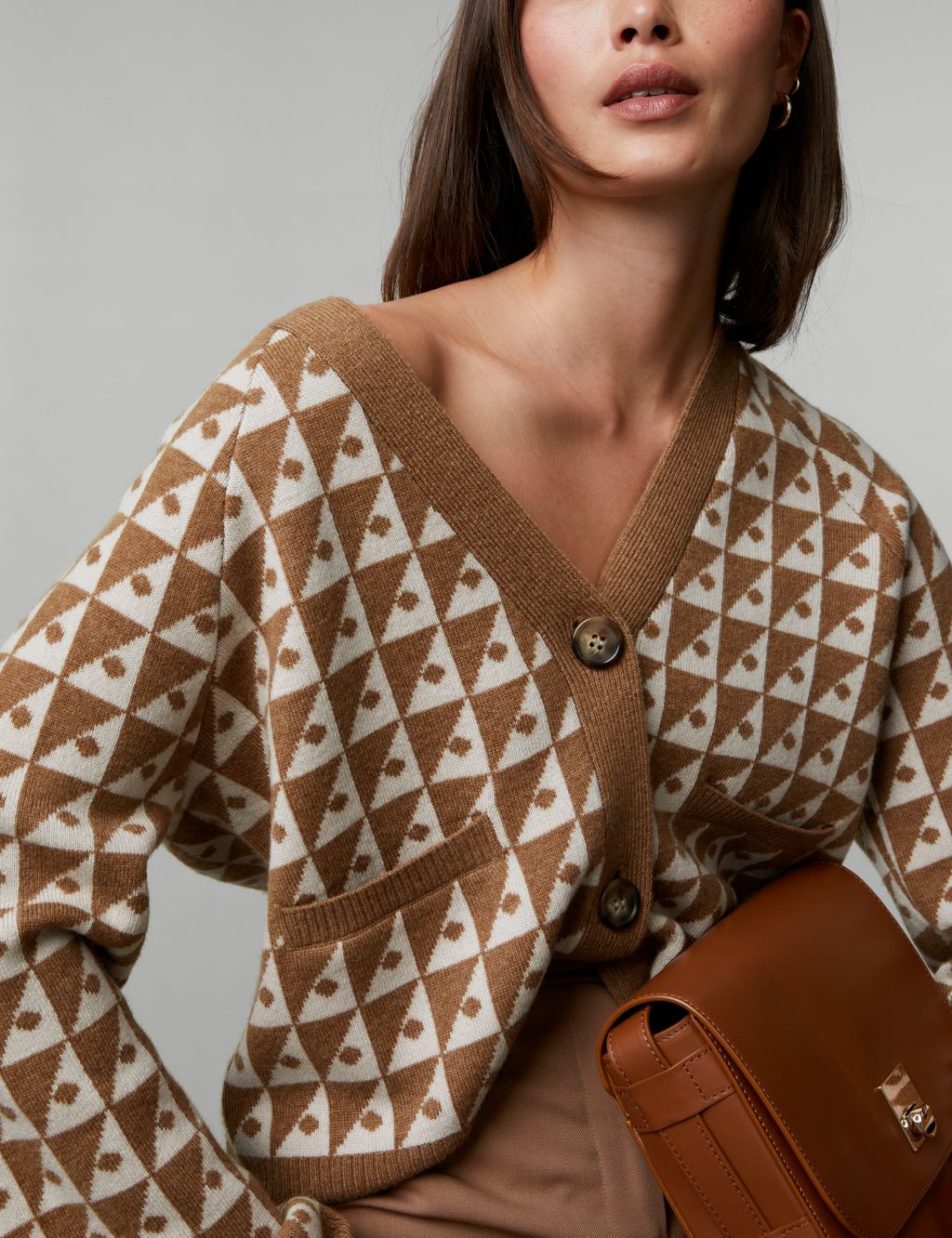Wool Rich Geometric Cardigan with Cashmere image 1