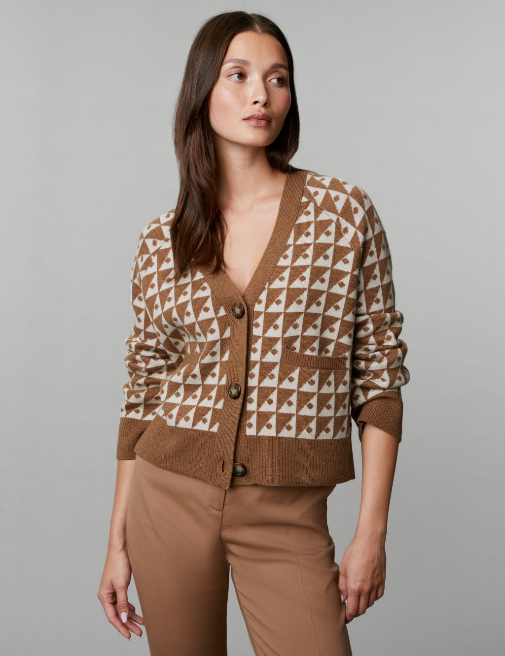 Wool Rich Geometric Cardigan with Cashmere image 3