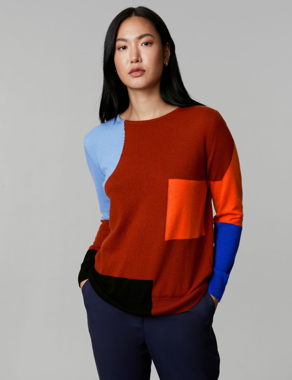 Wool Rich Colour Block Jumper with Cashmere image 1