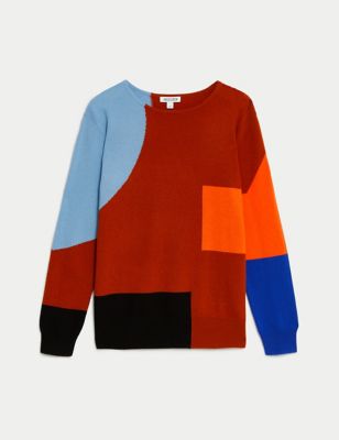 Wool Rich Colour Block Jumper with Cashmere