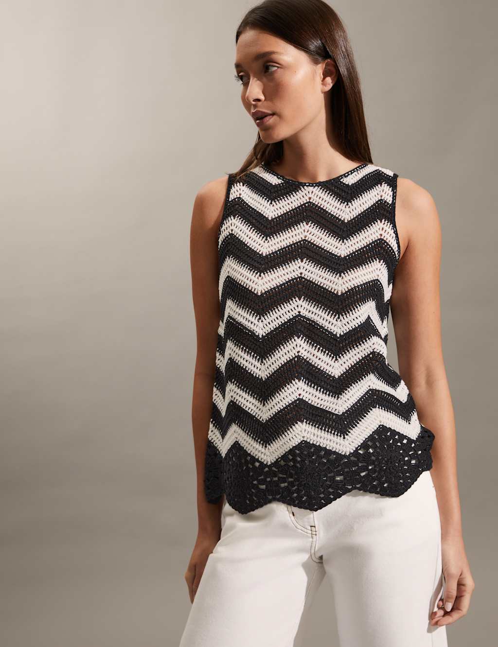 Cotton Rich Striped Crew Neck Knitted Vest image 2