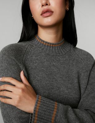 

JAEGER Womens Wool Rich Funnel Neck Jumper with Cashmere - Grey, Grey