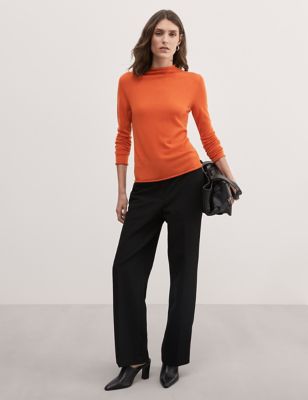 Jaeger Womens Wool Rich Funnel Neck Jumper with Cashmere - XL - Orange, Orange