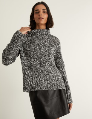 

JAEGER Womens Wool Blend Funnel Neck Relaxed Jumper - Black/White, Black/White