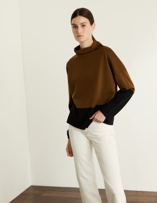 

JAEGER Womens Pure Merino Wool Colour Block Jumper - Brown Mix, Brown Mix