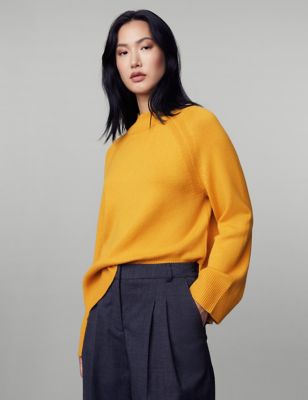 

JAEGER Womens Wool Rich Funnel Neck Jumper with Cashmere - Yellow, Yellow