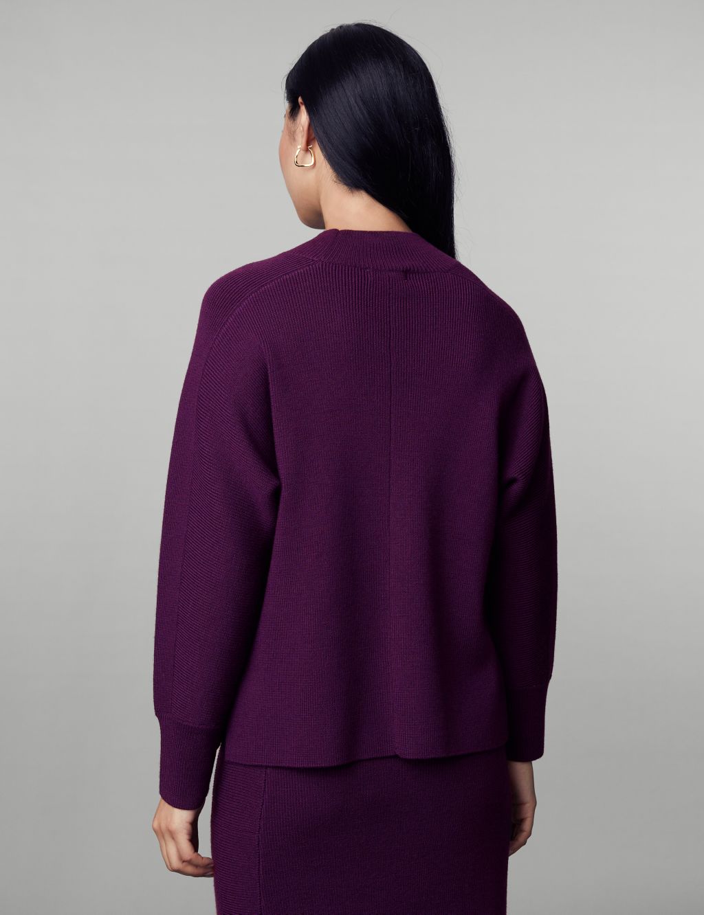 Merino Wool Rich Ribbed Funnel Neck Jumper image 5