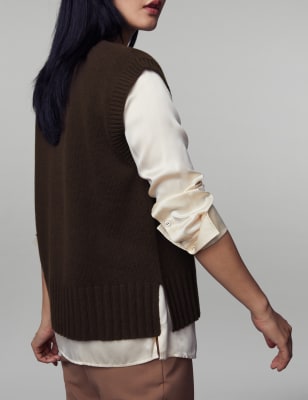 

JAEGER Womens Pure Cashmere Crew Neck Knitted Vest - Chocolate, Chocolate