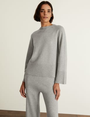 

JAEGER Womens Merino Wool Rich Jumper with Cashmere - Grey Marl, Grey Marl