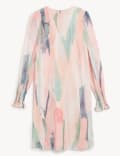 Sheer Printed Crew Neck Knee Length Shift Dress