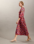Pure Silk Floral V-Neck Midi Tea Dress