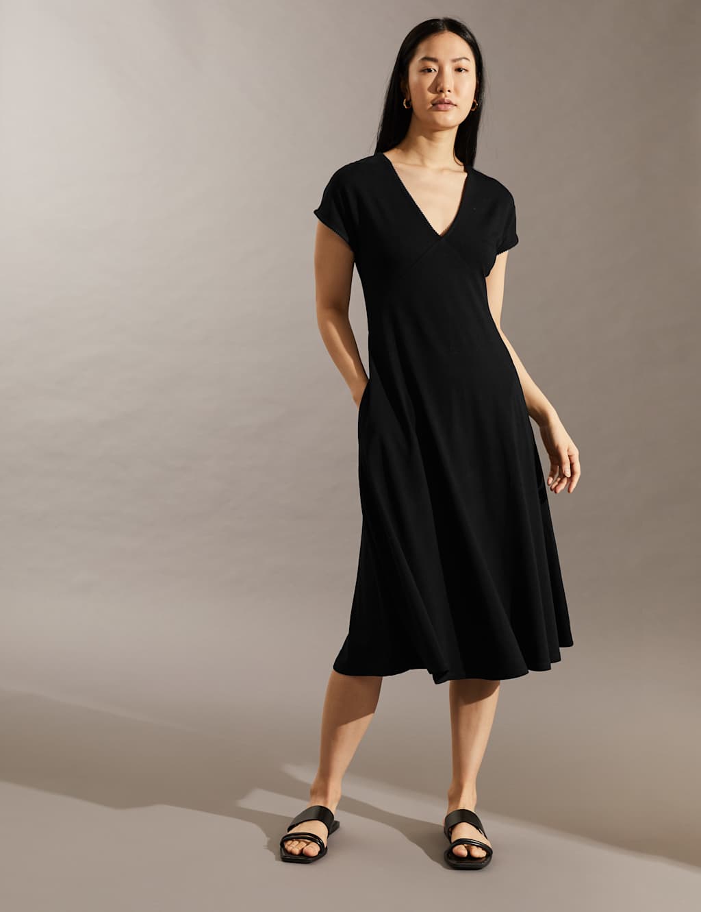 Jersey V-Neck Midi Tea Dress image 1