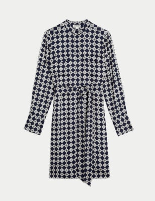 

JAEGER Geometric Tie Waist Midi Utility Shirt DressWomens - Navy Mix, Navy Mix