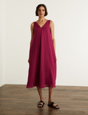 

JAEGER Vestido recto maxi 100% lino de escote en picoWomens - Berry, Berry