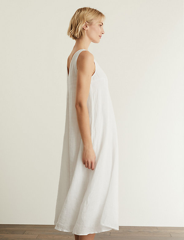 Μάξι ίσιο φόρεμα με λαιμόκοψη V από 100% λινό - GR