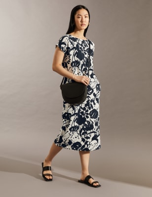 

JAEGER Vestido floral recto de punto por la rodillaWomens - Navy, Navy