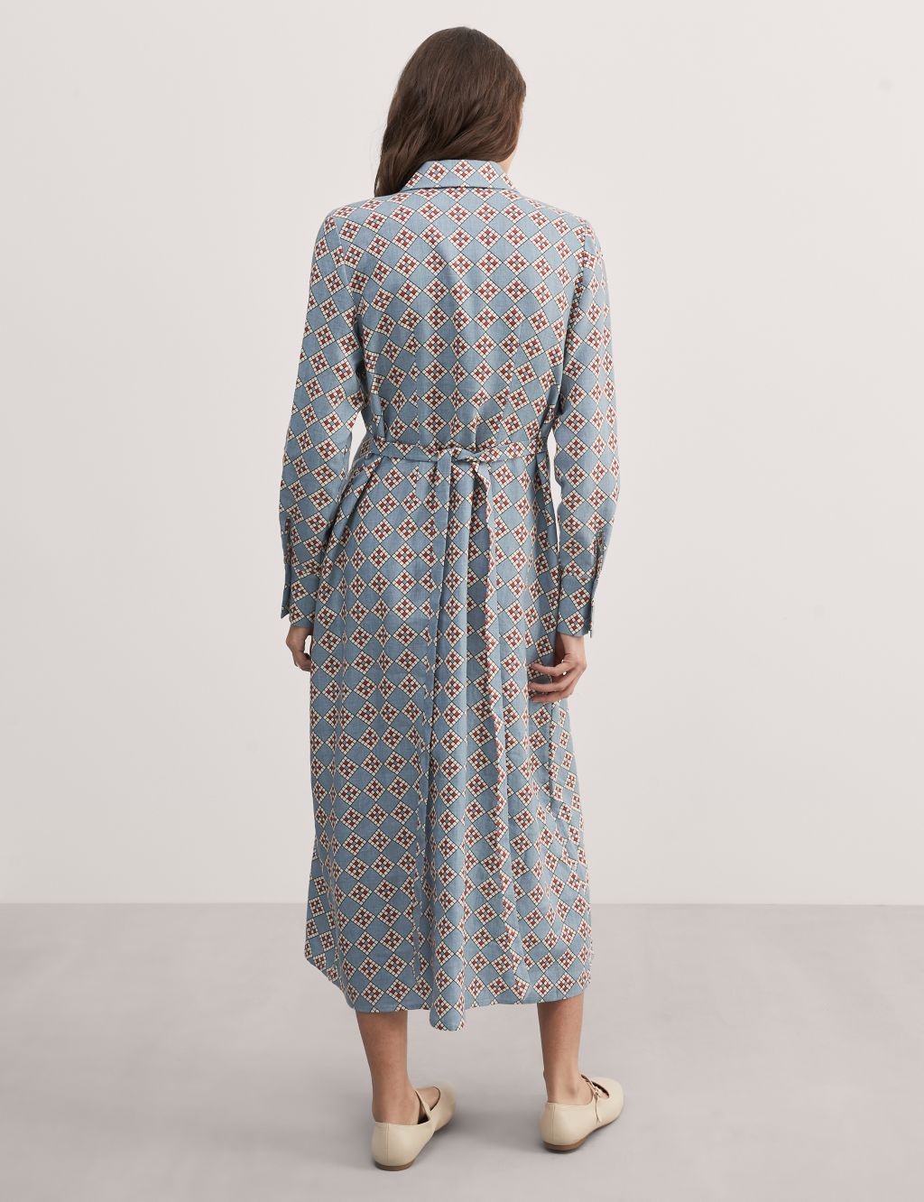 Pure Linen Geometric Midi Shirt Dress image 5