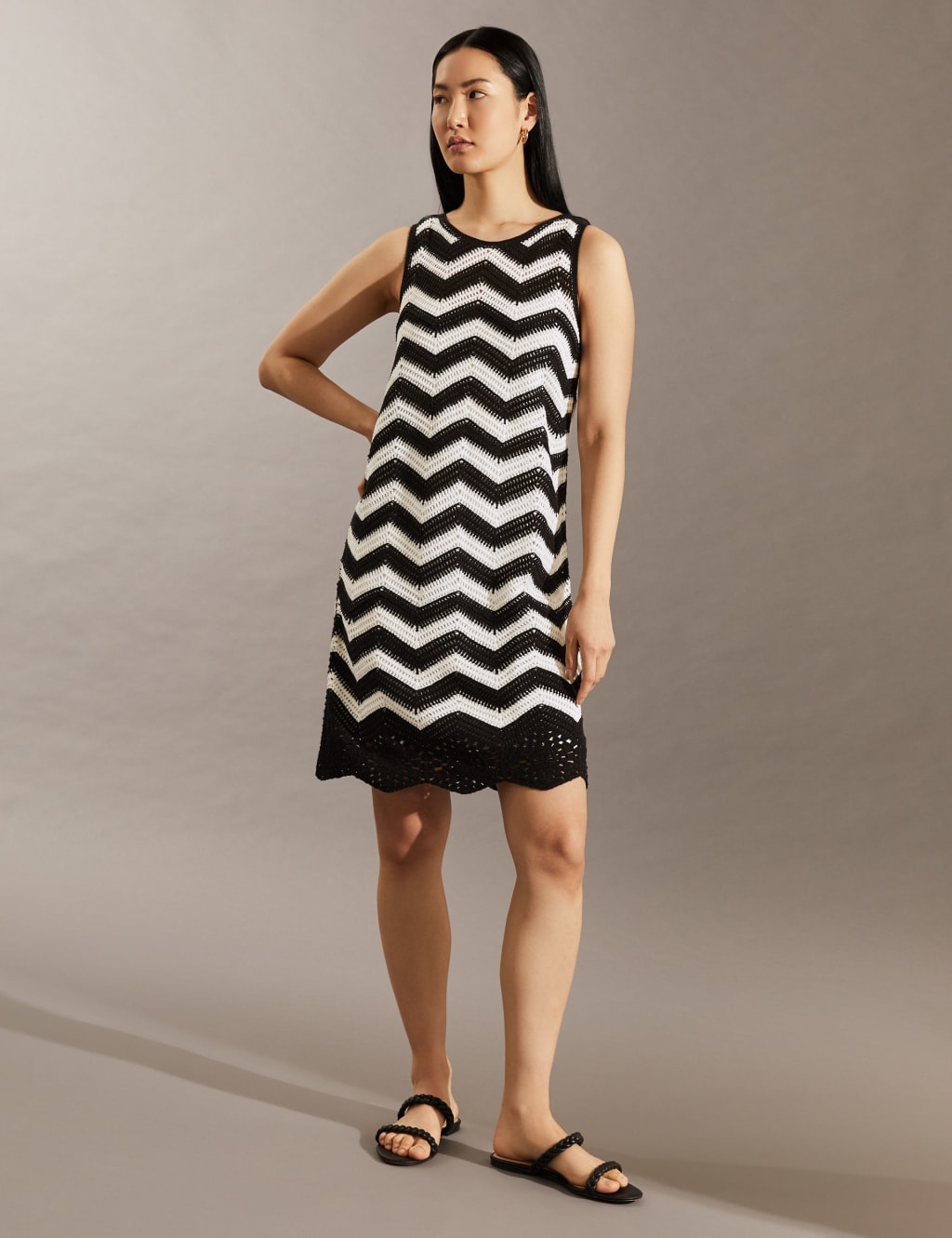 Cotton Rich Striped Midi Shift Dress image 1